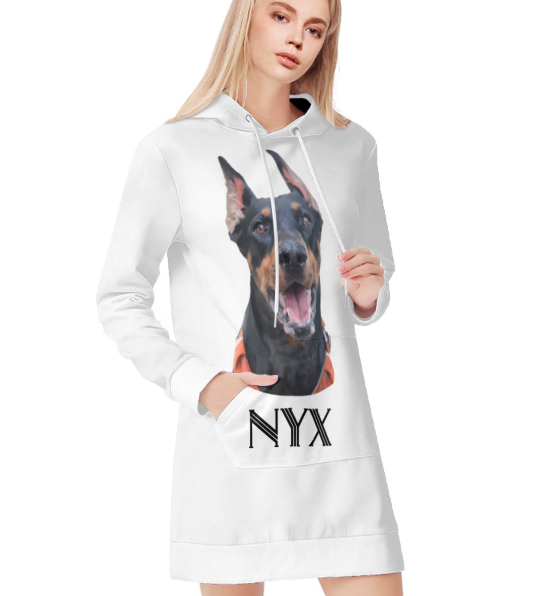 Custom pet portrait hooded sweatshirt dress